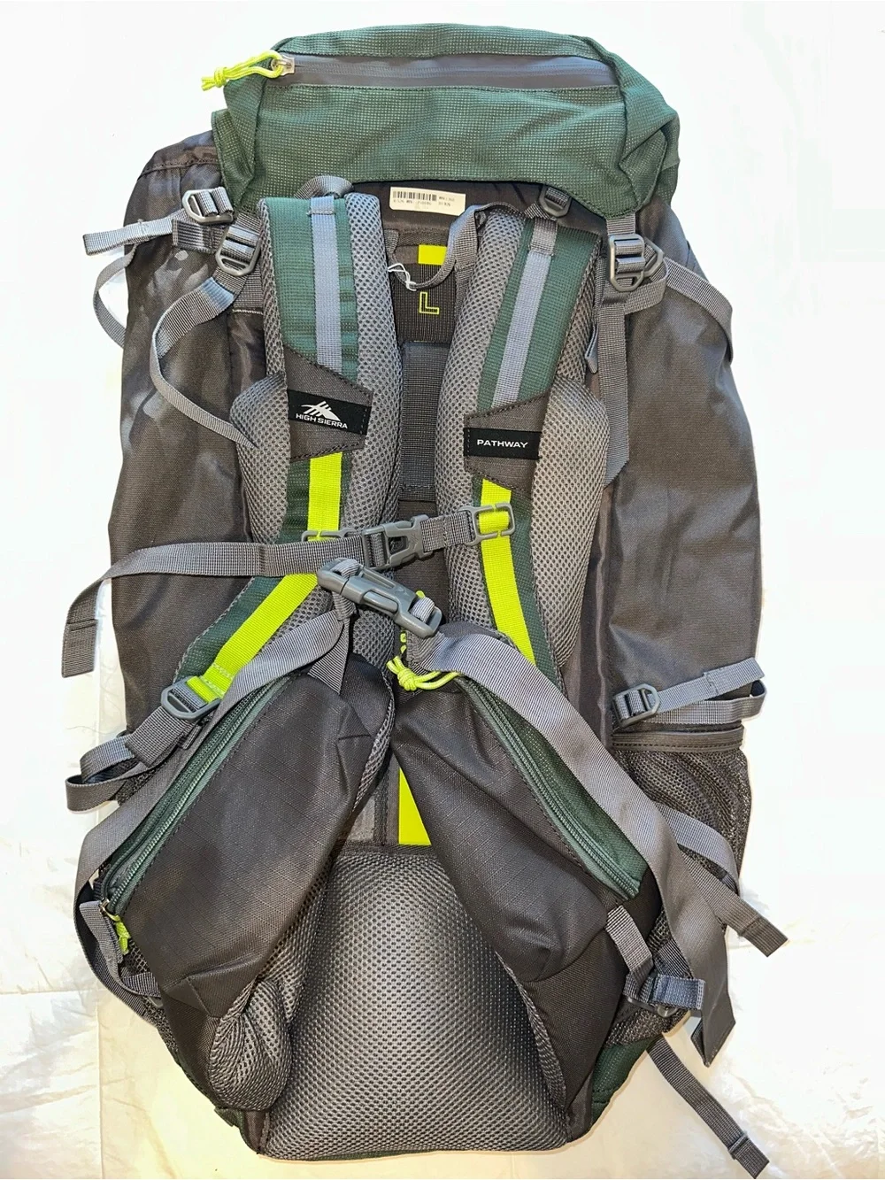 High Sierra green and lime Pathway 60-style Men's Hiking Backpack